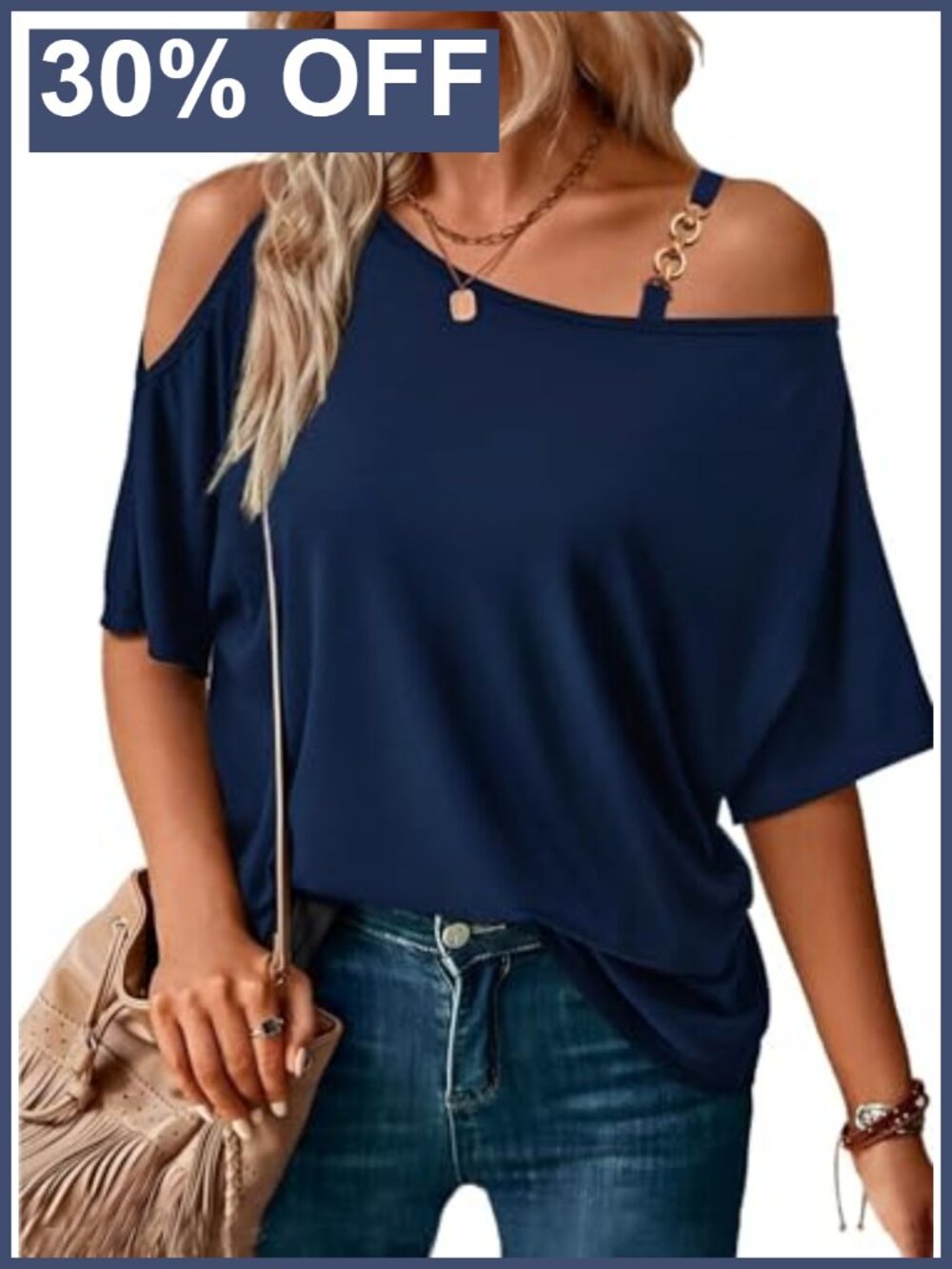 Off Shoulder Blouse Loose Fit Short Sleeve Cotton Polyester Cut Out Top